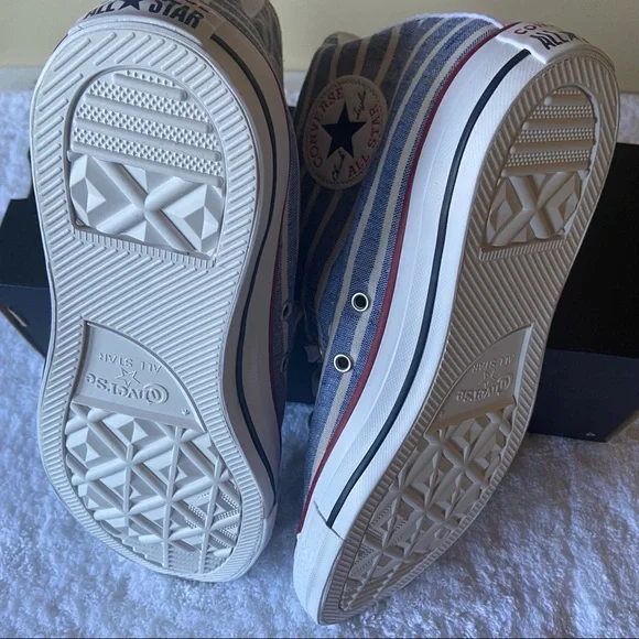 ✨NEW✨ Converse All Stars Mix-Match Blue Stripes High Top Sneakers - Picture 9 of 10